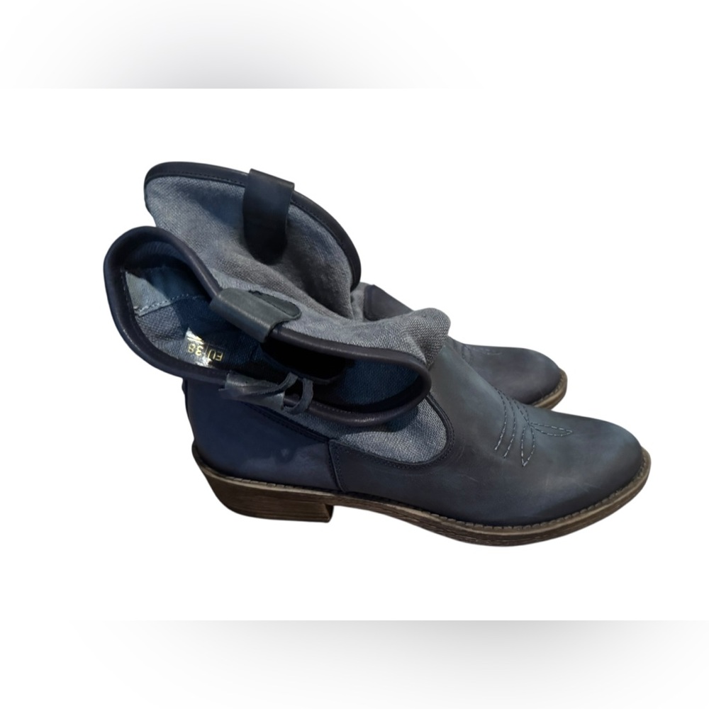 Coolway Distressed Blue Leather
Canvas Ankle Boots Womens